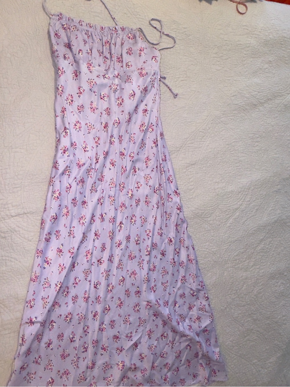 Zara Lavender Floral Maxi Dress with Spaghetti Straps silk size M